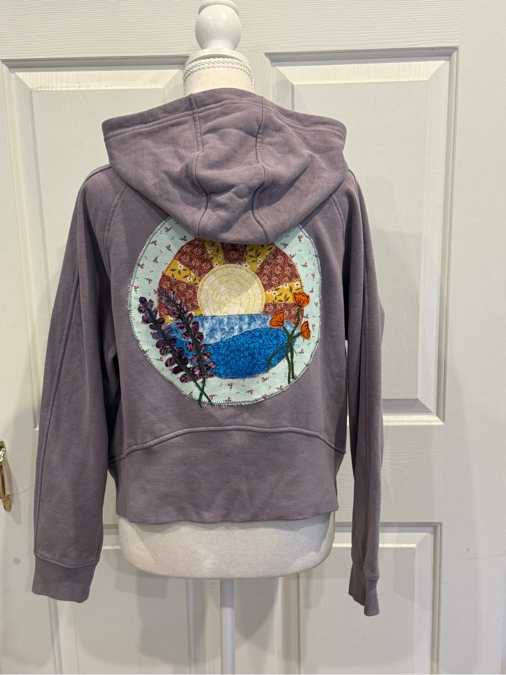 Handmade Upcycled Lilac Zip Hoodie | Patchwork Sunrise Small - Picture 3 of 11